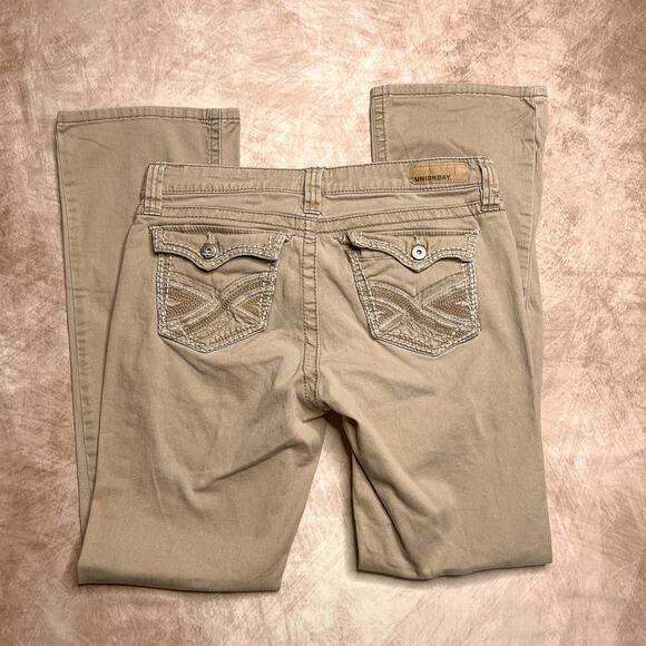 Vintage Y2K Unionbay True Boot Tan Low Rise Pants Embroidered Pockets Juniors 9 - Picture 7 of 11